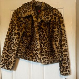 Petite Leopard Print Fur Fauxe Jacket